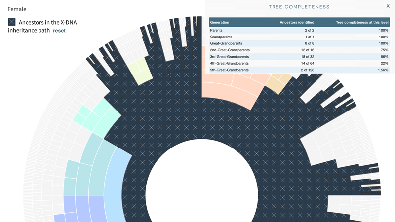 Explore with DNA inheritance overlays and tree completeness report