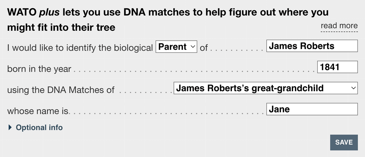 Screenshot of the research question form