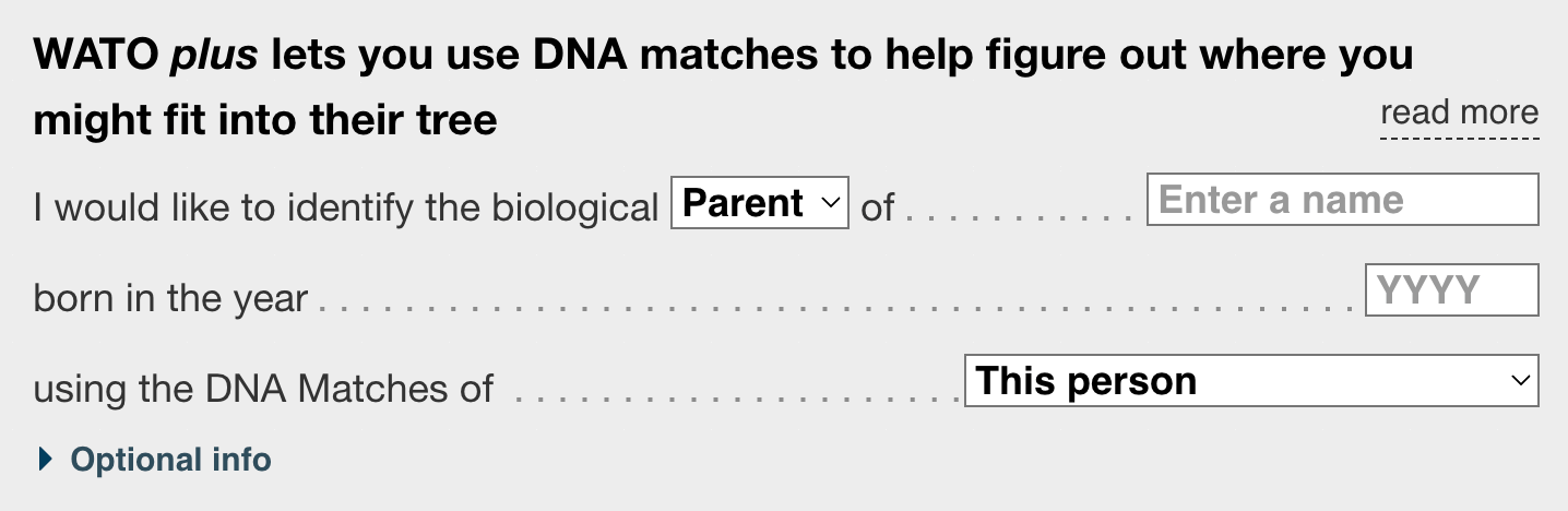 Screenshot of the research question form